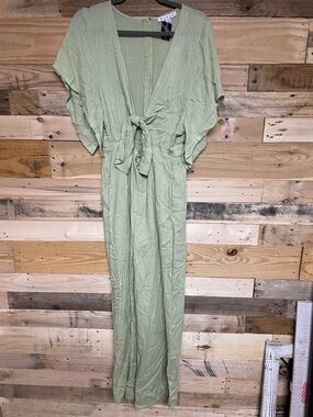 HYFVE size Large Light Sage Green Lightweight Front Tie Short Sleeved Jumper